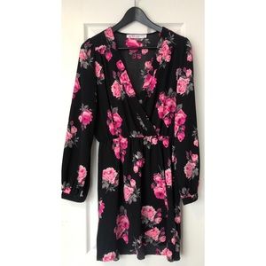 Honey Belle- Black V-Neck Dress with Roses